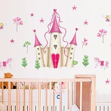 Милые Мультяшные настенные наклейки детская комната фоновые Декорации для спальни принцесса комната замок съемные настенные наклейки DF5083
