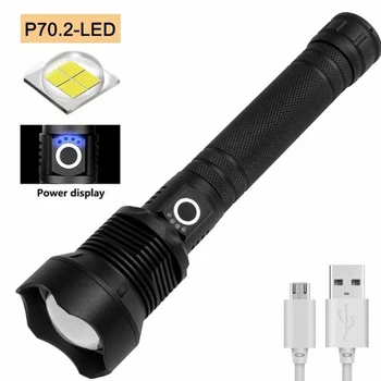 

New Super Powerful Led Flashlight Aluminum Alloy XHP70 USB Charging Torch Power Display Telescopic Zoom LED Linterna Flash Light