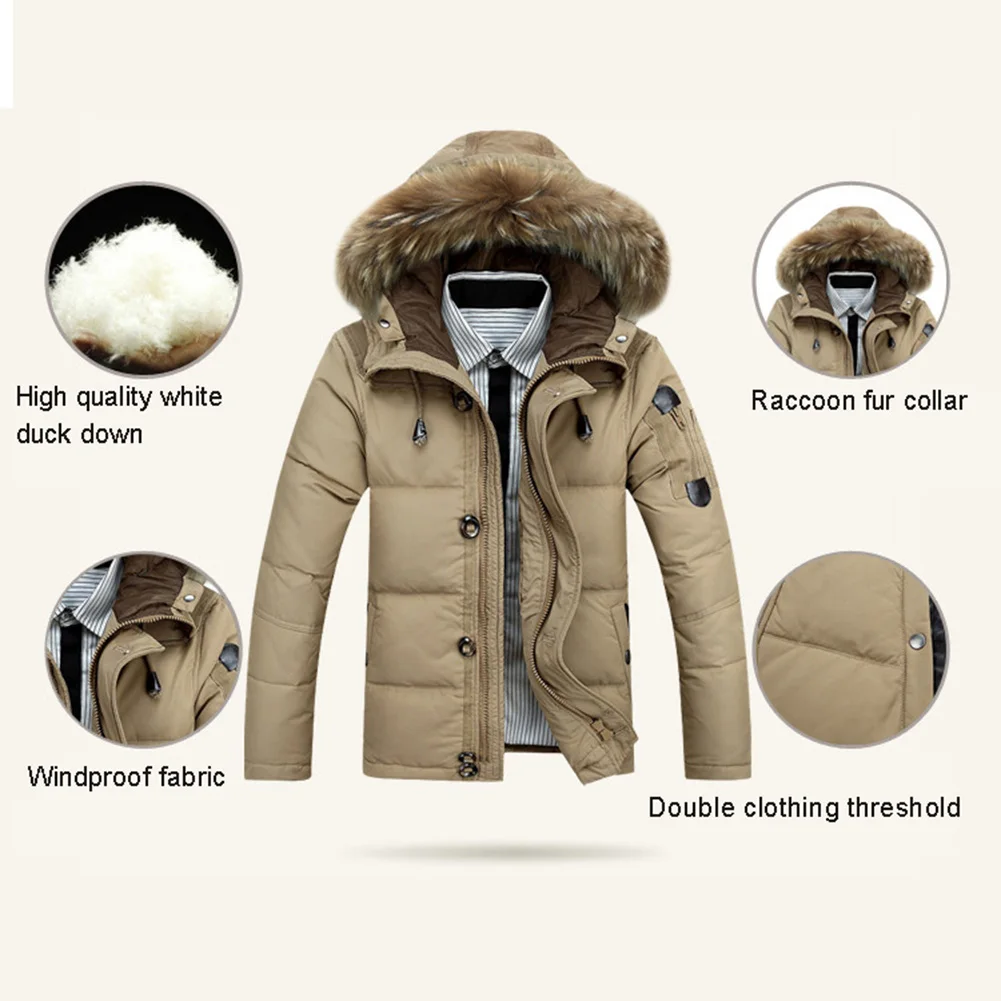 Мужская зимняя теплая пуховая куртка с воротником из искусственного меха, Повседневная Верхняя одежда на молнии с капюшоном, пальто, куртка, мужские куртки, зимнее пальто, теплая приталенная куртка, Th