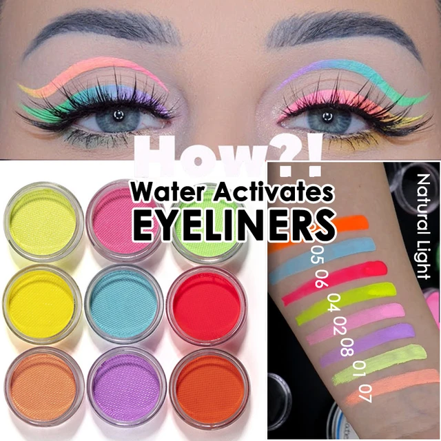 10colors Water Activated Eyeliner UV Light Neon Pastels Water