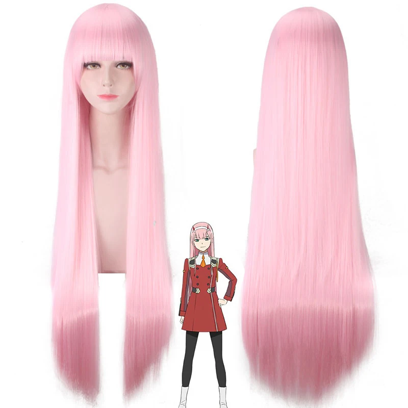 

Anime wigs DARLING in the FRANXX 02 Cosplay Wig 100cm Long Pink Synthetic Hair Perucas party costume Wig+Wig Cap
