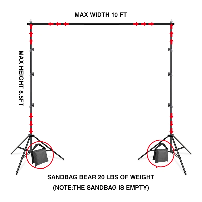  PYNSSEU Backdrop Stand 8.5 x 10ft Adjustable Photography Muslin Background Support System Stand for