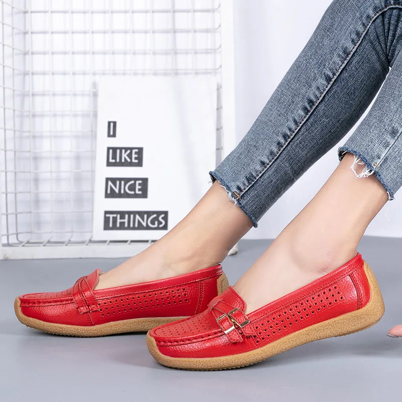 2024 spring shoes Woman Genuine Leather Women Shoes Flats Colors footwear Loafers Slip On Women's Flat Shoes Lady Driving Shoes
