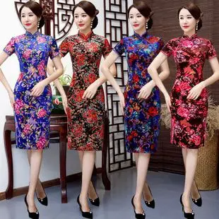 Весна стиль замша средней длины Cheongsam Улучшенная облегающая в клетку Чонсам в ретростиле женское платье