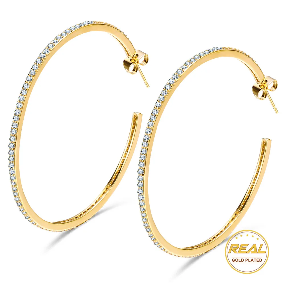 17KM Big Circle Cubic Zircon Hoop Earrings For Women Fashion Bijoux Geometric Earring Female Christmas Wedding Jewelry - Окраска металла: Gold Color