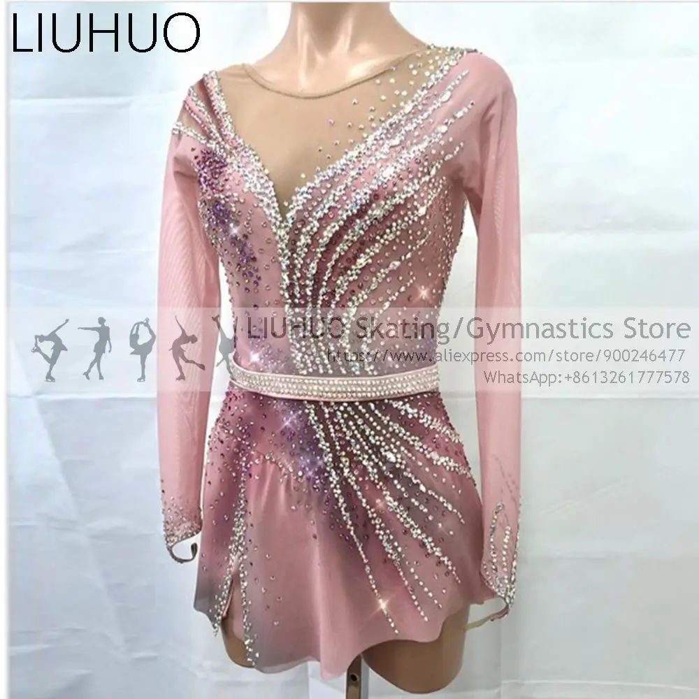 LIUHUOFigureSkatingDressGirlsPinkQualityDiamondsunitards