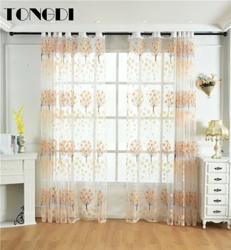

TONGDI Printing Curtain Elegant Floral Flower Transparent White Tulle Window Decoration For Spring Parlour Living room Bedroom