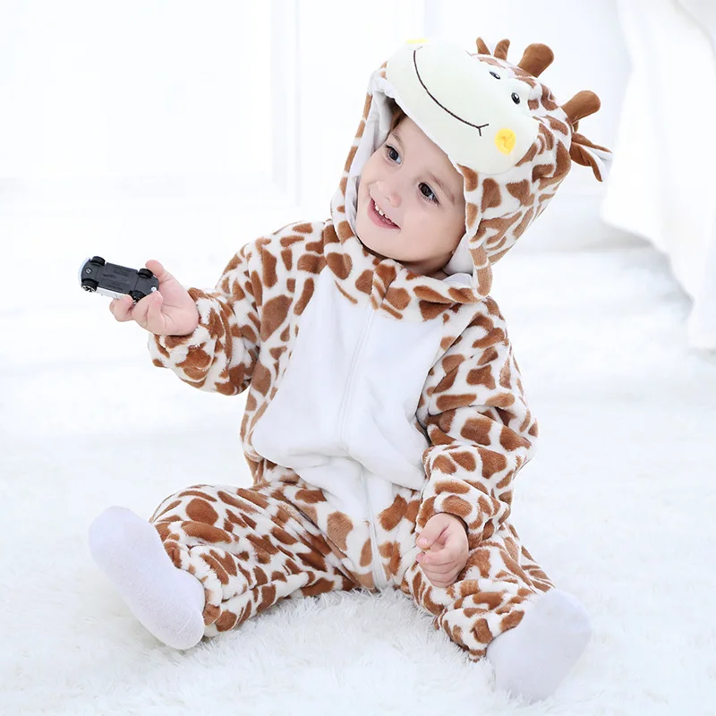 Милый детский костюм с изображением Льва; комбинезон с длинными рукавами для маленьких мальчиков и девочек; зимняя одежда для новорожденных; детские пижамы кигуруми - Цвет: Giraffe