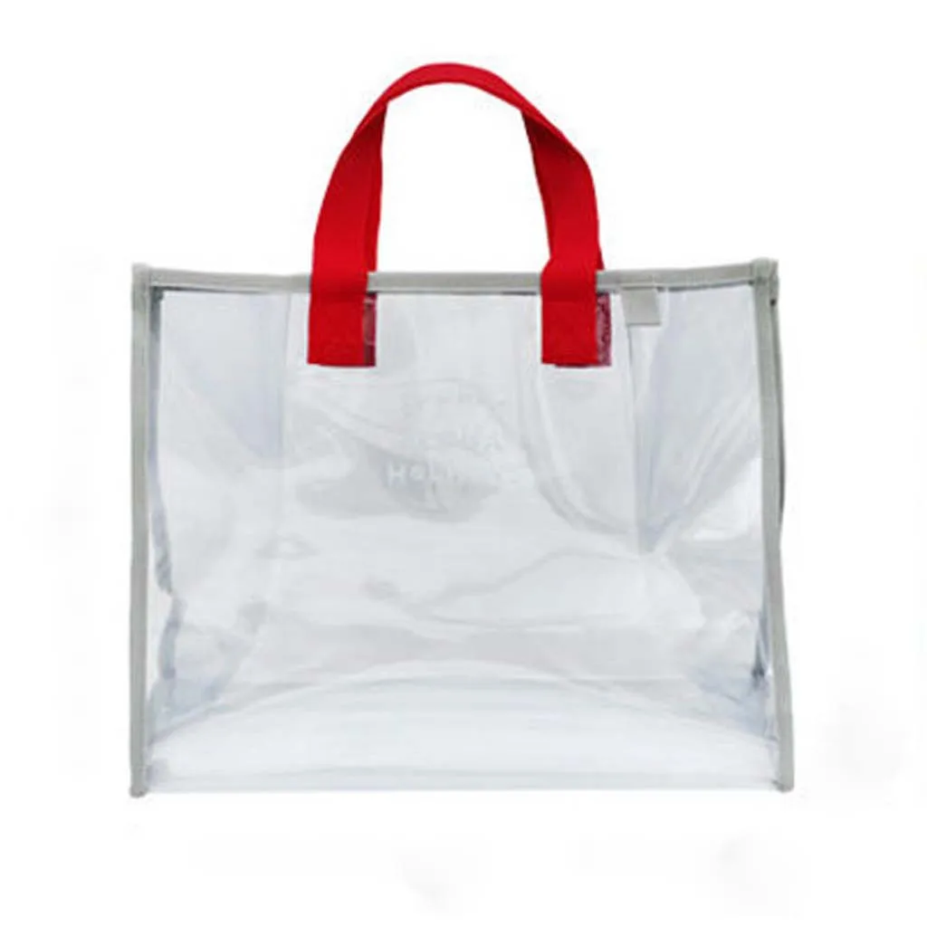 

Women Transparent PVC Handbag Travel Beach Shoulder Bag Clear Reusable Shopping Bag Purse Tote Toiletry Wash Waterproof Bag #P