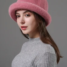 [Rancyword] di Lana Cappello Donne Cappello Elegante Cupola Breve Tesa Cappelli Femminile Britannico Retrò Autunno Inverno Protezione Del Bacino Faux di velluto cappello RC2070