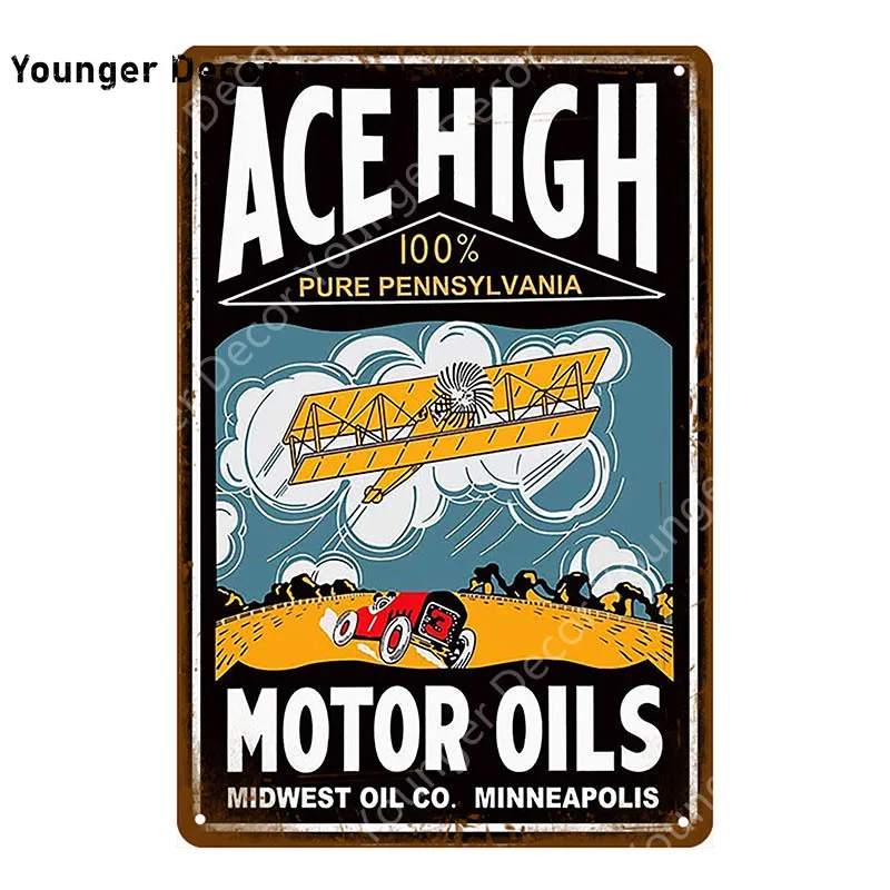 Ace High Motor Oil жестяной знак Socony бензиновый металлический постер настенная живопись