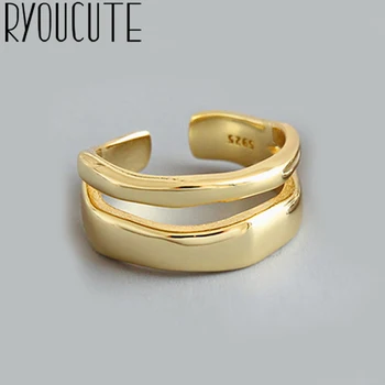 

Simple Style 925 Sterling Silver Geometric Irregular Rings For Women Gifts Large Adjustable Finger Rings