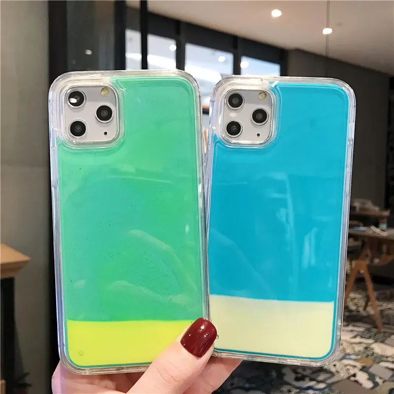 Светящийся неоновый песок однотонный чехол для iPhone XR XS max X 6 7 8plus светящийся в