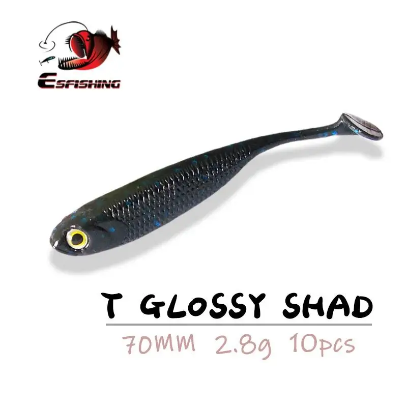 

ESFISHING Soft Plastics Silicone Bait Shrimp Smell T Glossy Shad 70mm 3D Eye Pesca Artificial Fishing Lure Tackle