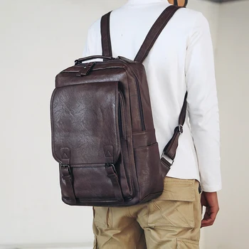 

2019 new fashion trend spice color backpack men's pu waterproof retro bag wild business backpack big