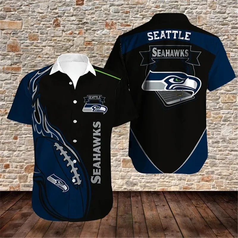 2021 синее пламя синего цвета регби печать 3D Seahawks рубашки мужская Гавайская одежда