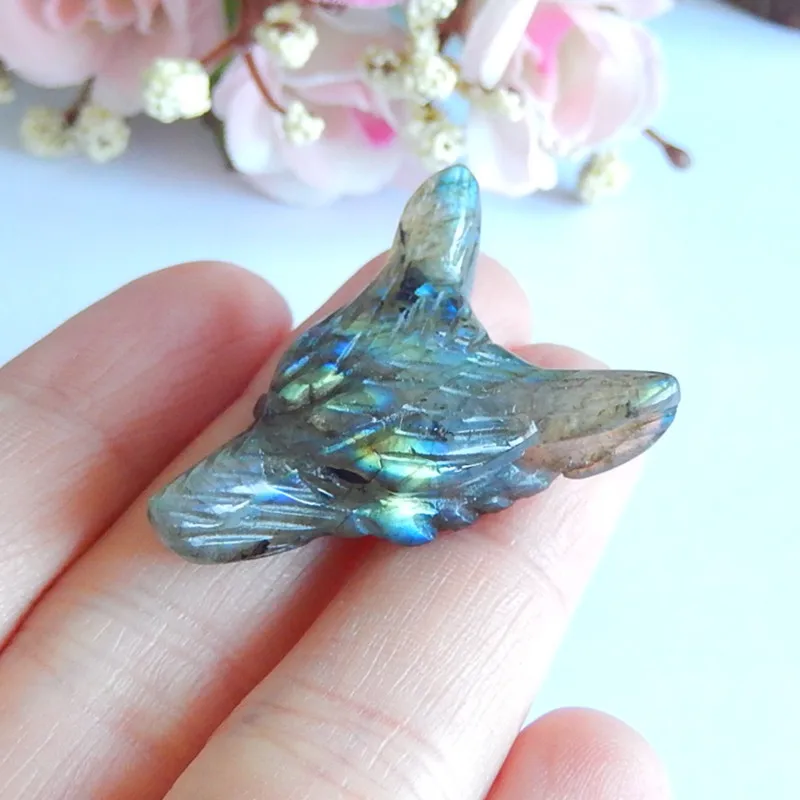 

Semi-precious stones Hand made Carved Labradorite Wolf Head Pendant Bead Popular jewelry,33x24x11mm,7.8g