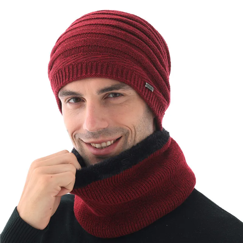 Winter Hat Neck Warmer Knitted Hat Scarf Set Fashion Warm Knit Skullies Beanies Balaclava Winter Hat For Men