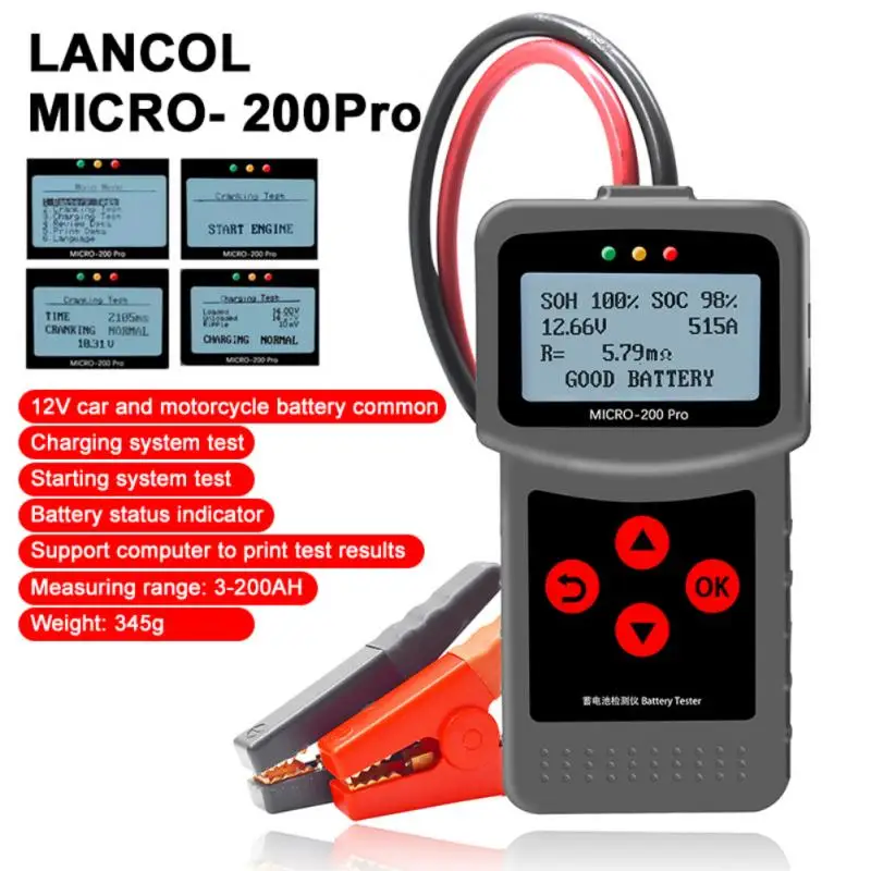 ￡11.76 Micro 200pro12v 24v Car Diagnostic Tool Auto Battery Tester Multi Language Digital