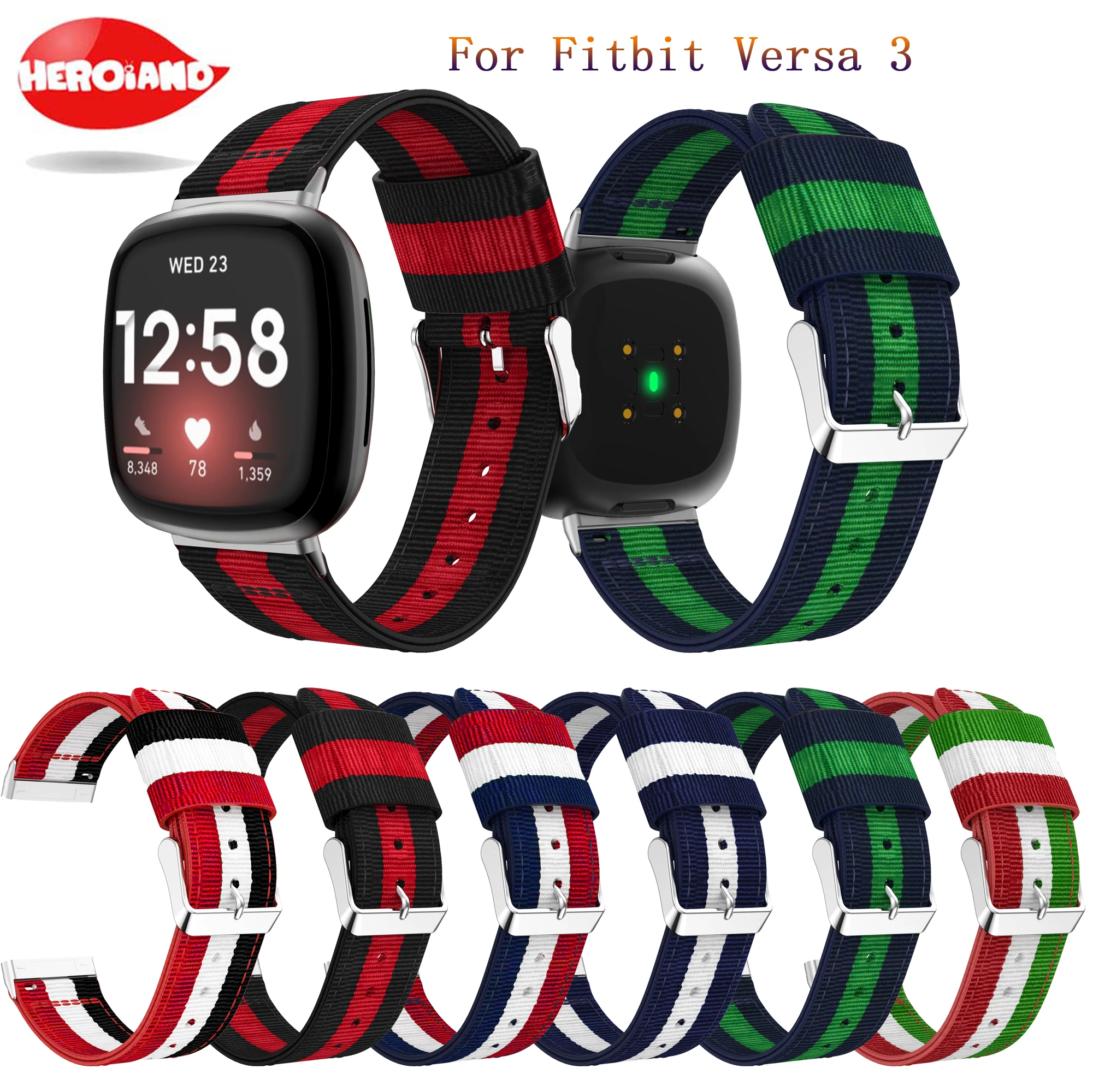 

strap For fitbit versa 3 nylon canvas bracelet High Quality wristband band for fitbit sense stripe colorful smart watch band