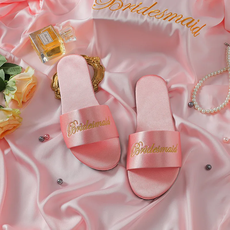 Woman Satin Slippers 2021 New Wedding Slippers Women Sandals Summer Shoes Soft Bottom Bride Sandal Zapatos De Mujer 4