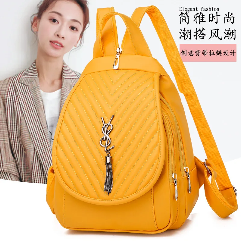 

PU Backpack 2019 New Style Simple Versatile Soft Leather Backpack Multilayer Tassels Travel Bag Trend Schoolbag