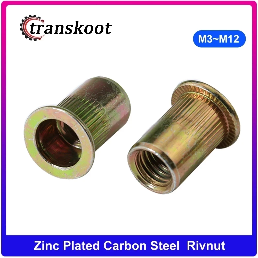 150Pcs M3 Rivet Nuts Zinc Plated Finish Carbon Steel Flat Head Rivnut Threaded