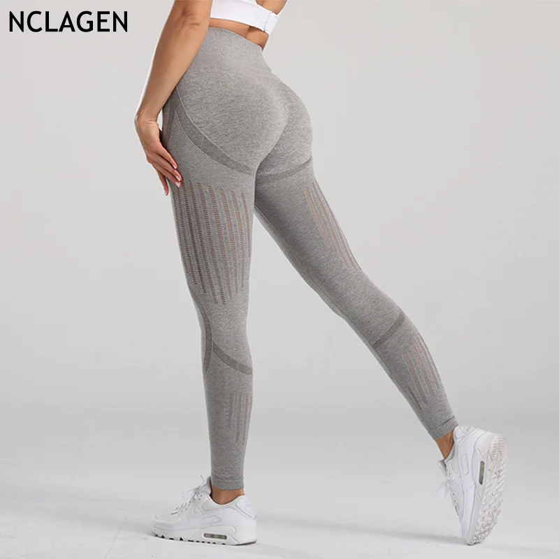 

NCLAGEN Yoga Pants Gym Women Sport Leggings Fitness High Waist Elastic Squat Proof Quick Dry Hollow Out Running Workout Tight
