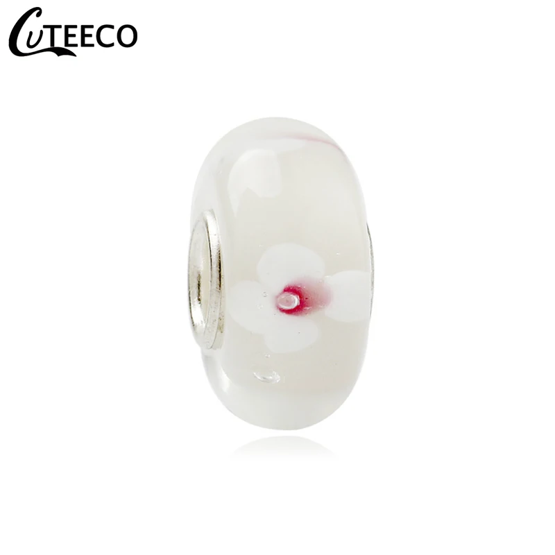 CUTEECO 2019 Romantic Sakura White Glass Beads Charms Fits Original Brand Charm Bracelet Necklace Women Jewelry Accessories | Украшения и