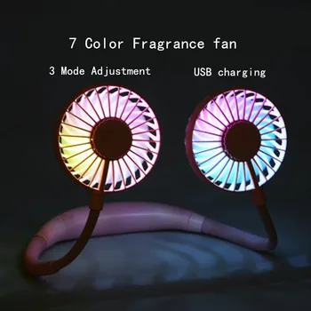 

7 Color Mini USB Portable Fan Neck Fan Neckband With Rechargeable Battery Small Desk Fans handheld Air Cooler Conditioner
