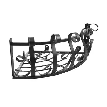 

1pc Iron Art Flower Pot Garden Accessories Rack Wall Mounted Flower Shelf Hanging Semicircle Flower Stand Hanging Basket (Black)