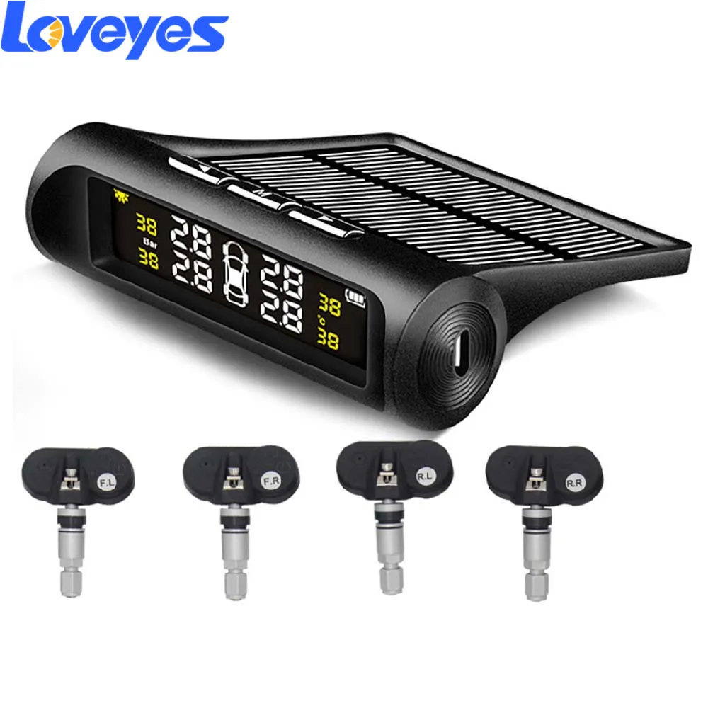 

Universal TPMS Wireless Built-in Sensor Tire Pressure Detection Alarm System Solar USB Tire Pressure Monitor on Vehicle TY01A