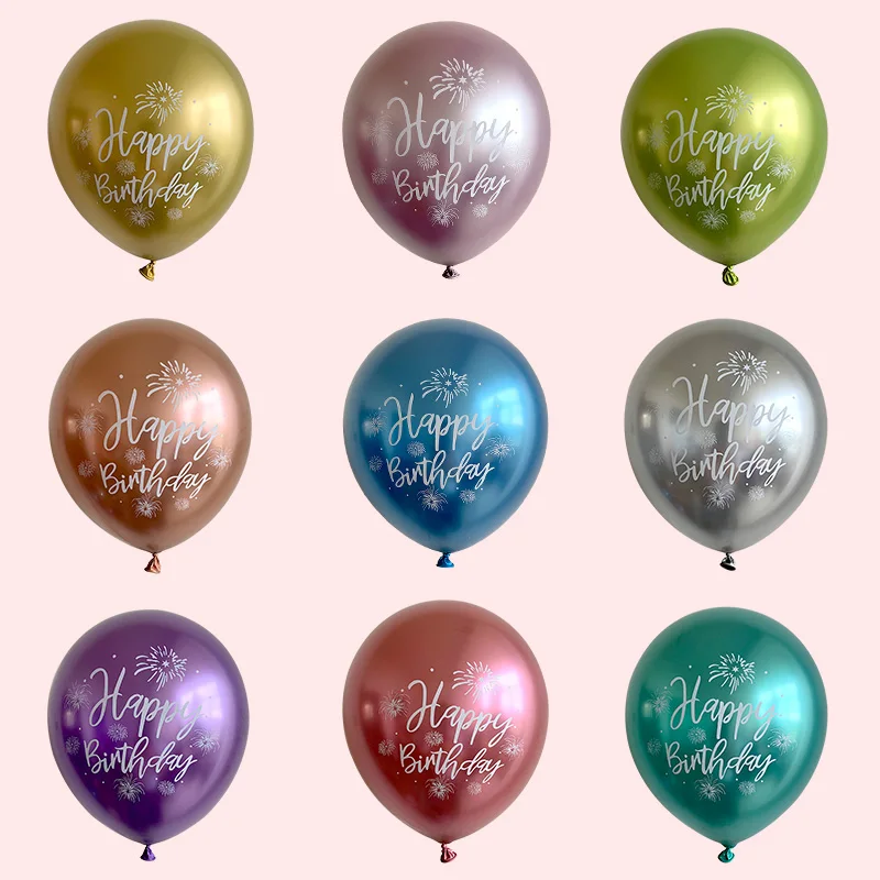 10pcs 12inch Chrome metallic latex balloons happy birthday printed pattern ballon helium metal globos party decorations | Дом и сад
