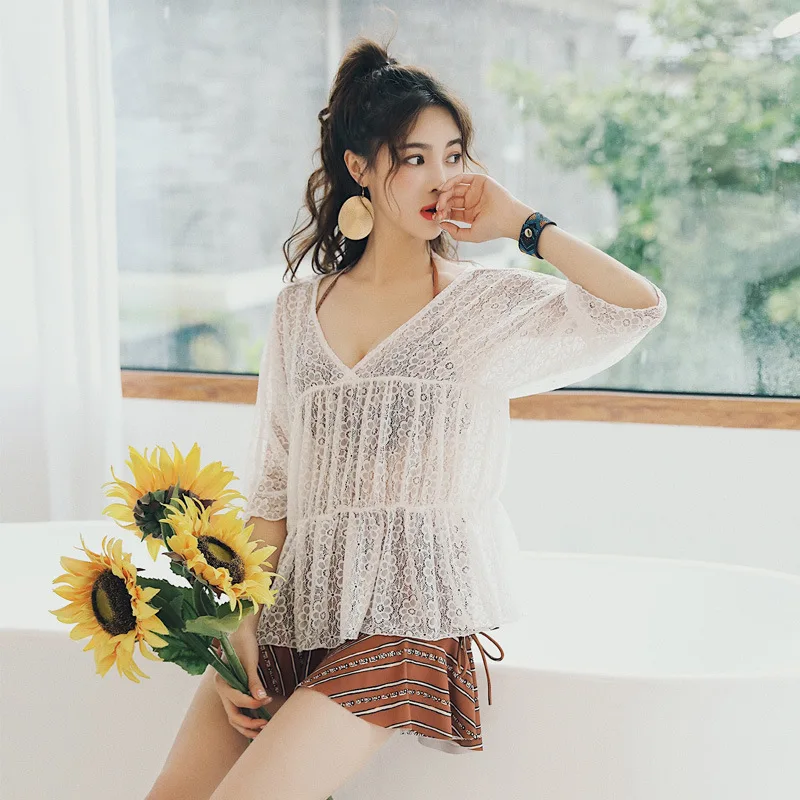 

Esowell New Style Bathing Suit Fashion Sexy Underwire Bikini Skirt Four-piece Set Bathing Suit 847