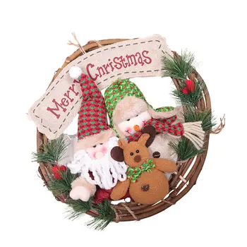 

1Pc Christmas Doll Wreath Festive Lovely Adorable Pine Needle Wreath Christmas Hanging Pendant Wreath Decor for Festival Door Xm