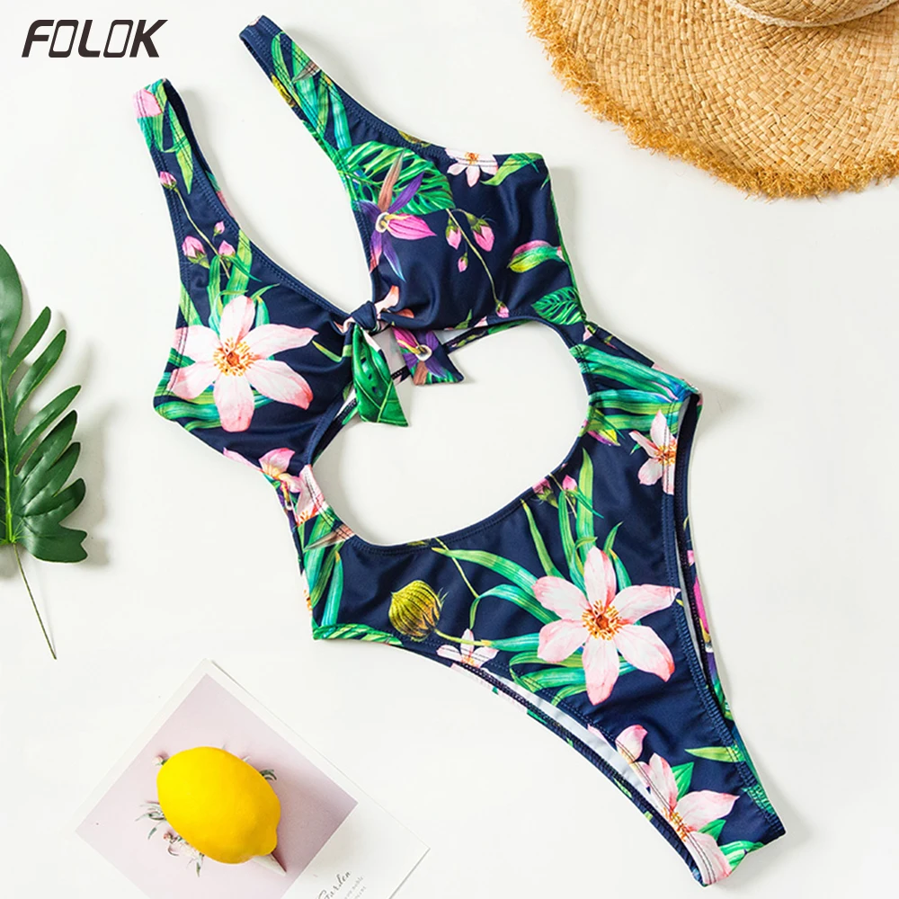 Bikini 2020 Women One Piece Swimsuit Floral Print Push Up Swimwear Bathing Suit Female High Leg Swimming Suit Beachwear