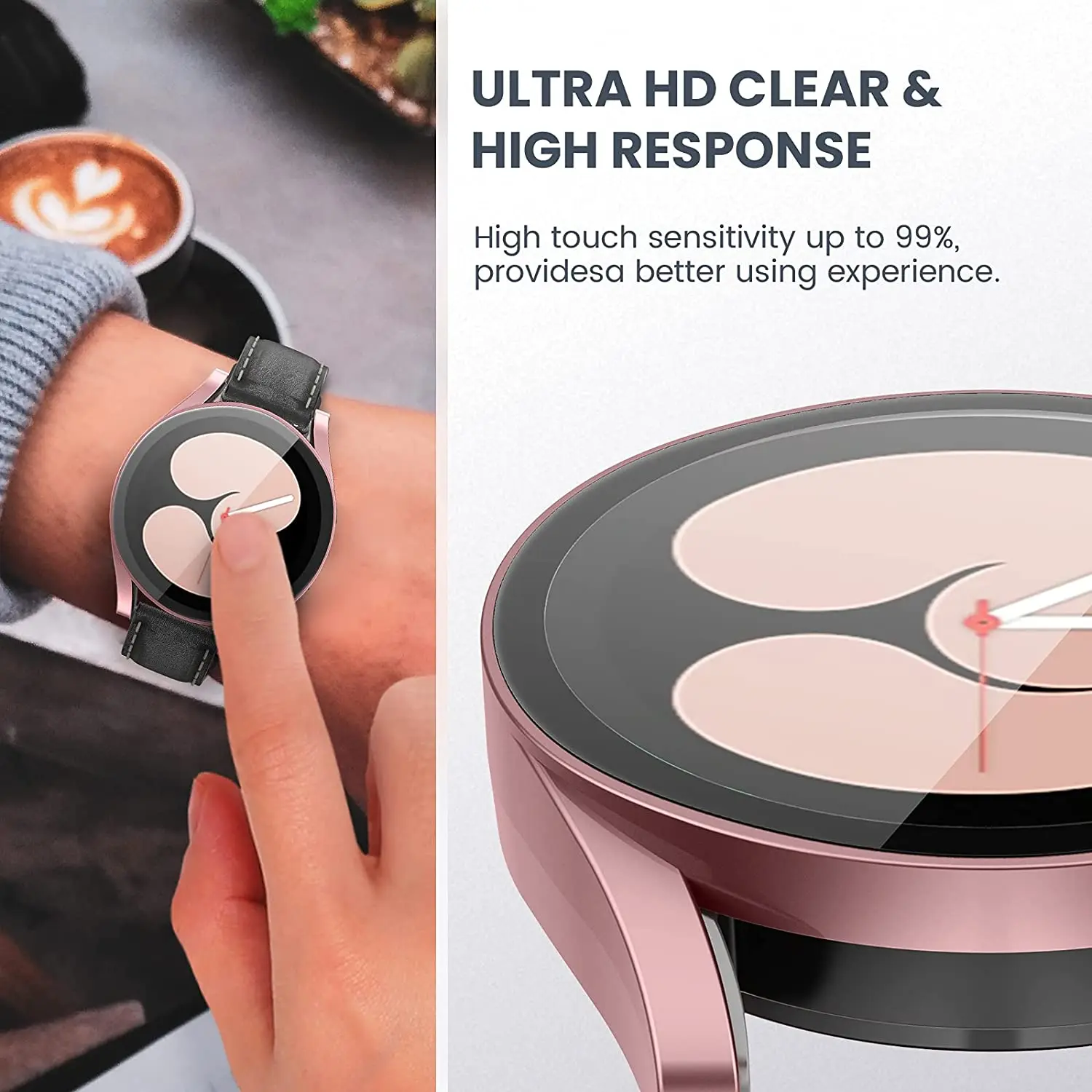 Tempered Glass+Matte Watch Cover for Galaxy Watch 4 Case 44mm 40mm，Bumper Full Screen Protector for Samsung Galaxy Watch4