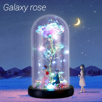 

Beauty and the Beast Galaxy Rose In Flask LED Flashing Flowers In Glass Dome for Wedding Decoration Valentine's Day Gift