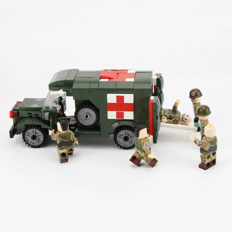 MOC WW2 армии США раненный солдат строительные блоки военные кубики для скорой помощи оружие кирпичи части строительные блоки игрушки для детей