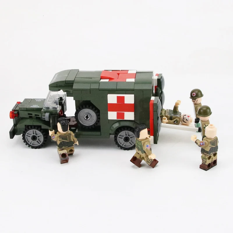 MOC WW2 US Army Wounded soldier Building Blocks Military Ambulance Bricks Weapon Bricks Parts Building Blocks Toys for children