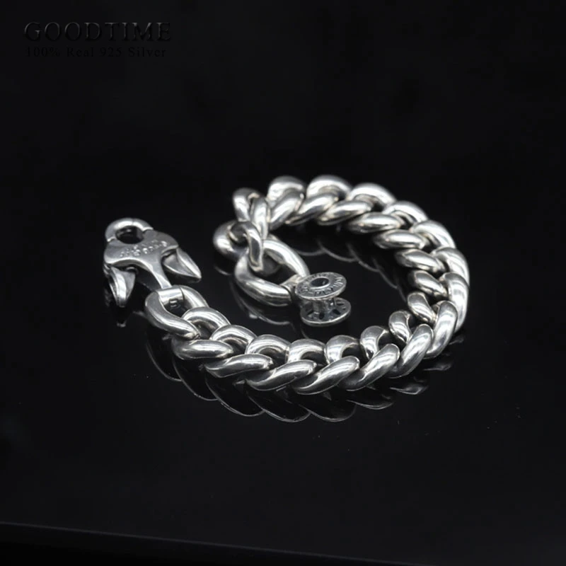 

Fashion Men Thai Silver 100% 925 Sterling Silver Bracelet Jewelry Valentine's Day Gift 14mm/17mm Width Men's Bracelets For Party