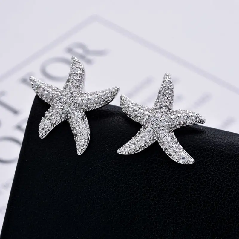 

Vintage Exquisite Star Fish Design Shining Cubic Zircon Stud Earrings for Women Wedding Engagement Top Quality Jewelry CEL179
