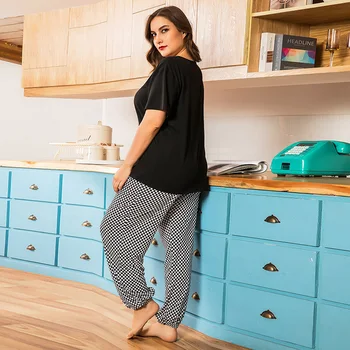 

2020 Female Pajamas Sleep Causal Black Bloomers T Shirt Nightgown Oversized Women's Home Clothes Night Wear Robe Sets Pijamas