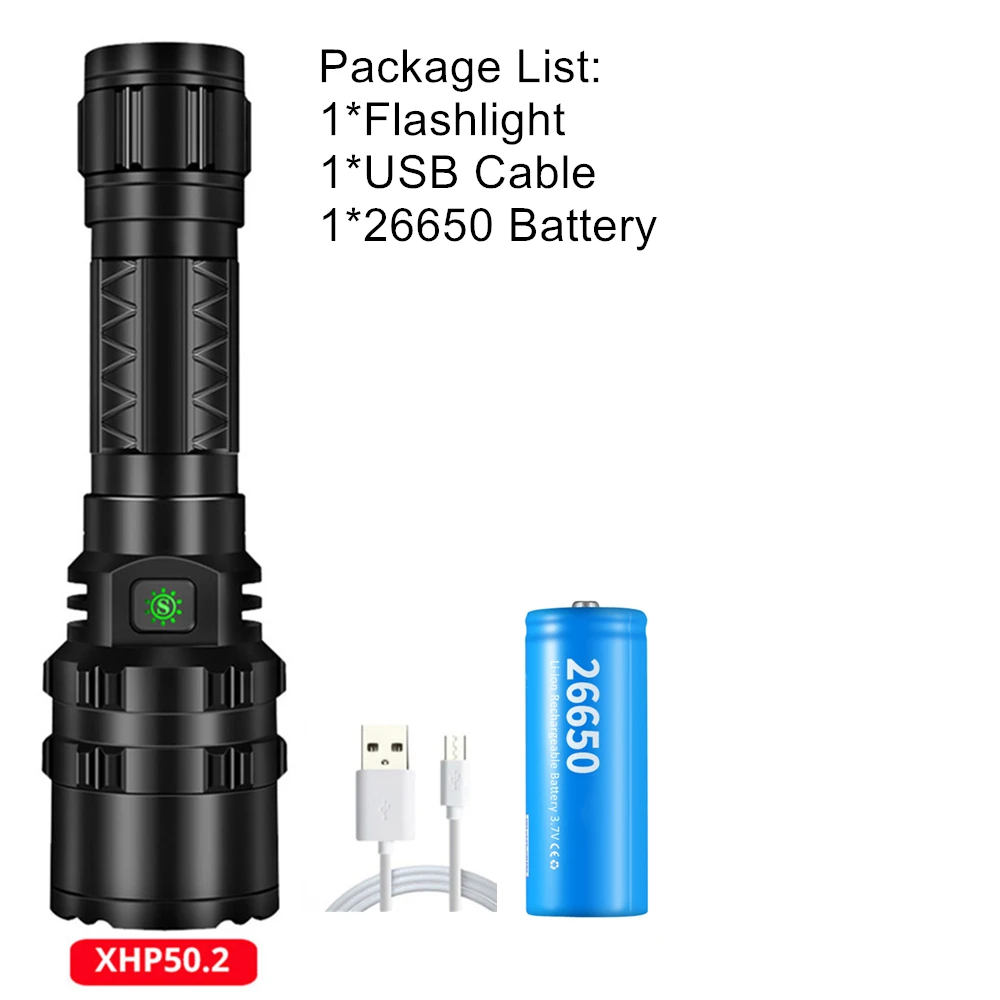 Package E Люменов Xhp50.2 L2 светодиодный перезаряжаемый фонарик USB светодиодный тактический фонарь 5 режимов 18650 26650 фонарь для кемпинга и охоты - Испускаемый цвет: Package E