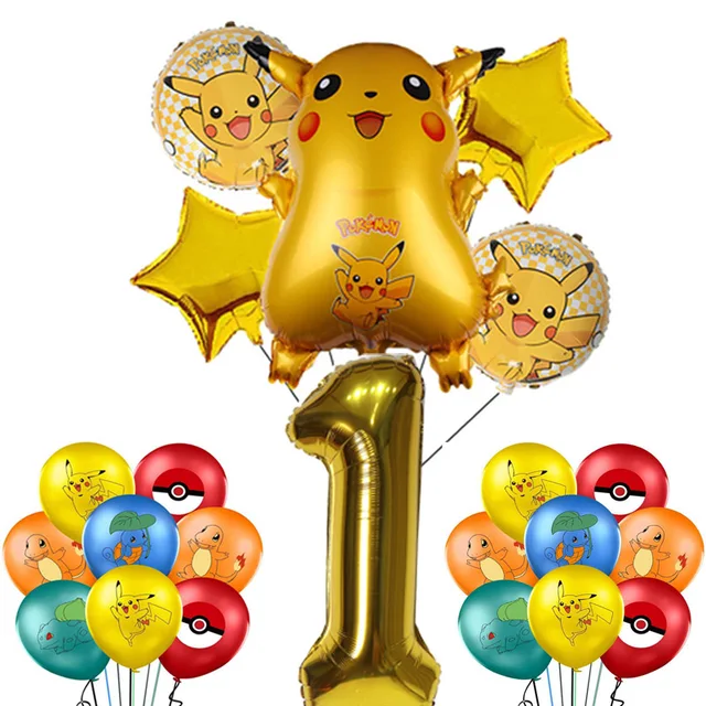 Pokemon Birthday Party Decorations Pikachu Foil Balloons Disposable Tableware Plate Napkin Backdrop For Kids Boy Party Supplies Balloon suit 1