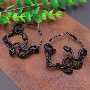 

Personality Gothic Cool Punk Antique Animal Black Snake Earrings Crazy Twining Snake Hoop Statement Earrings Party Jewelry