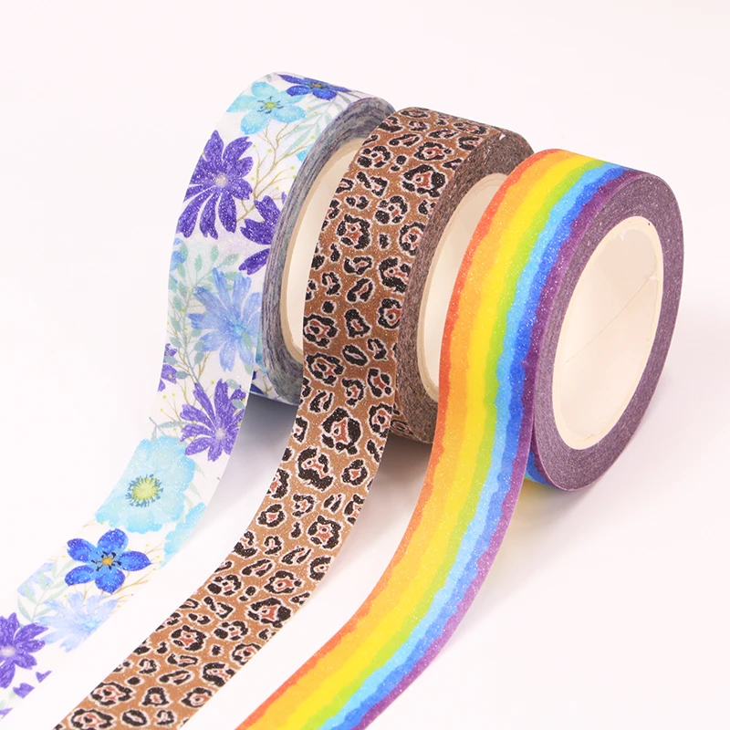 Cinta adhesiva decorativa de arcoíris de 15mm de ancho, cinta Washi para enmascarar Flores, etiqueta adhesiva para álbum de recortes, papelería japonesa