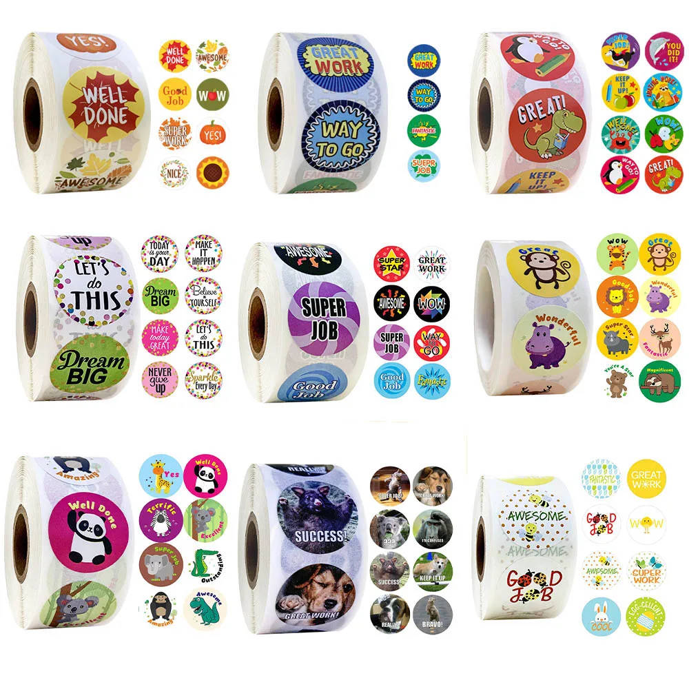 500 Pcs/roll Cartoon Animals Stickers with Cute Reward Stickers for Journal Scrapbooking Teacher Encouragement Reward Stickers afbeelding