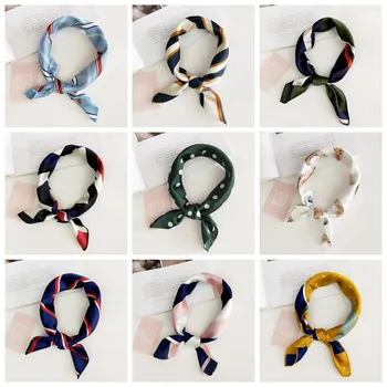 

Women Square Scarf Elegant Floral Head Wraps Stripe Bandana Soft Neckerchief Professional Elegant Neck Hair Tie Band Scarves
