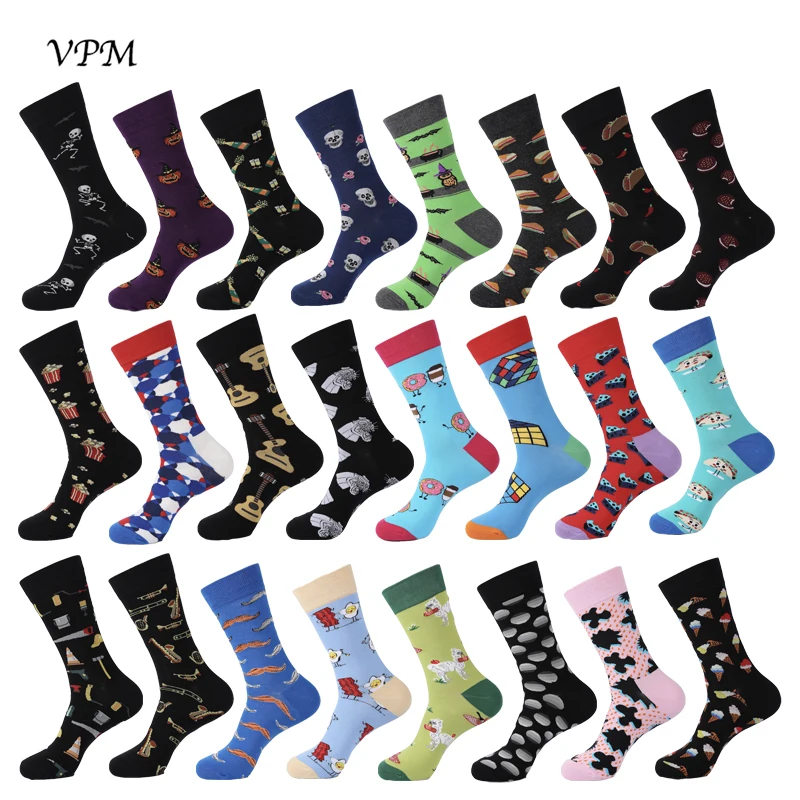 

VPM New Autumn&Winter Colorful Cotton Men's Long Socks Harajuku Hip hop Funny Skull Cool Dress Socks for Wedding Christmas Gift